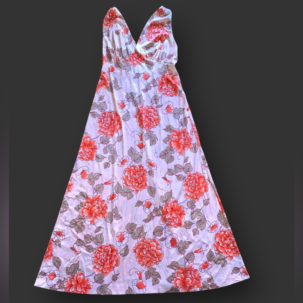 v i n t a g e :: Set Floral Long Satin Nylon Peignoir Slip Dress Robe - Picture 7 of 16